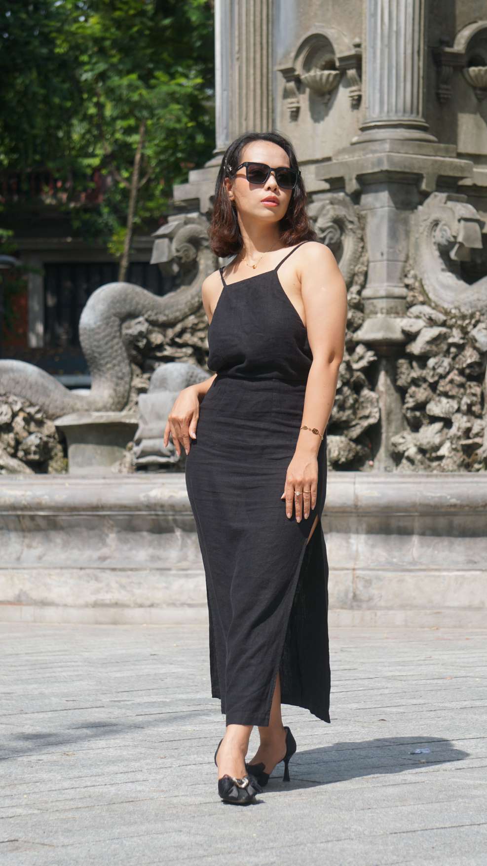 Black Linen Slip Dress