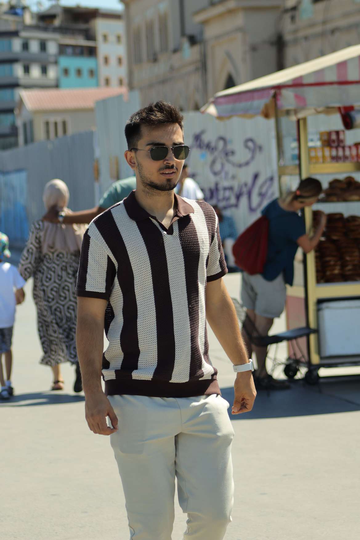 Striped Knit Polo Shirt