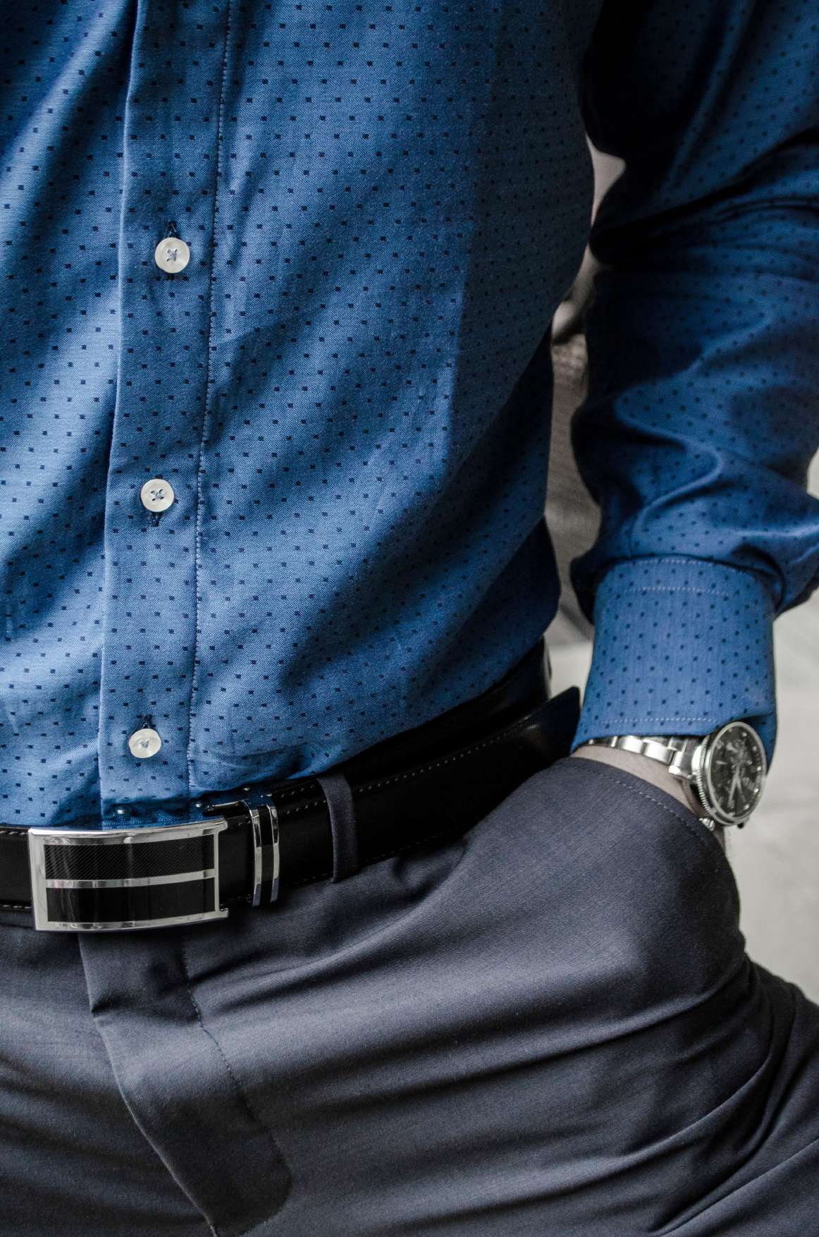 Blue Micro-Print Dress Shirt